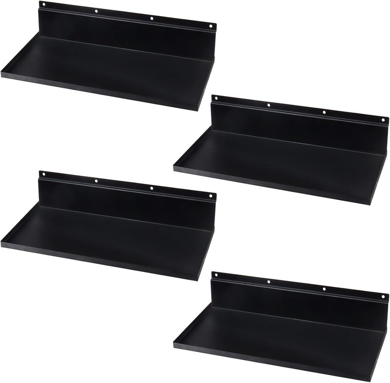Alffun Metal Slatwall Shelves, 4 Pack 17×8 Inch Slat Wall Hanging Shelf Accessories, Heavy Duty Slatwall Shelf for Garage, Retail, Home Storage - Image 1